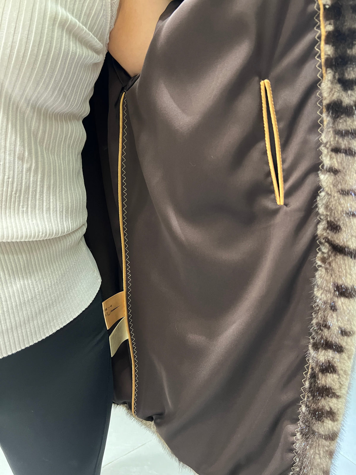 No. 337 Brown Printed Hooded Mink Fur Coat