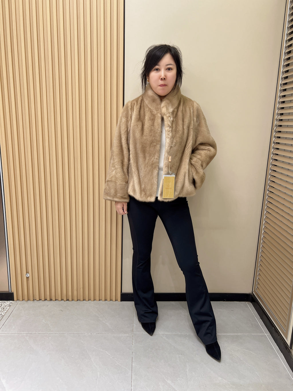 No. 327 Light Brown Stand-Collar Mink Coat