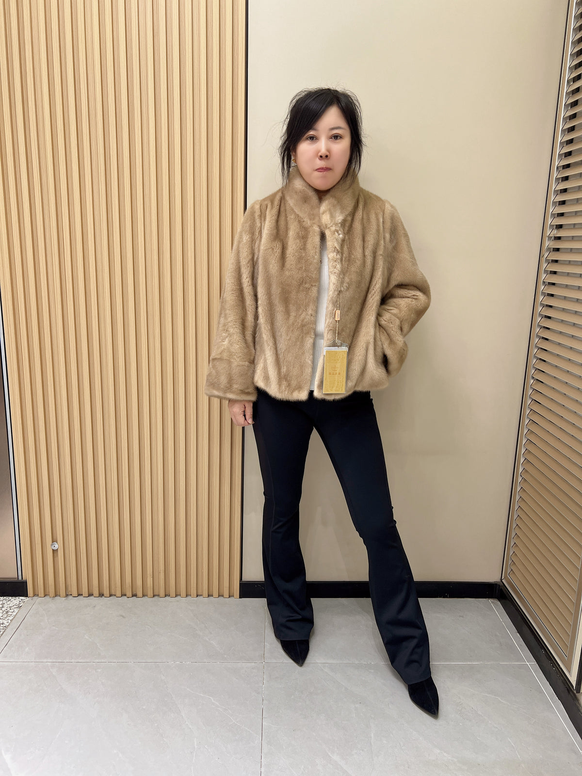 No. 327 Light Brown Stand-Collar Mink Coat