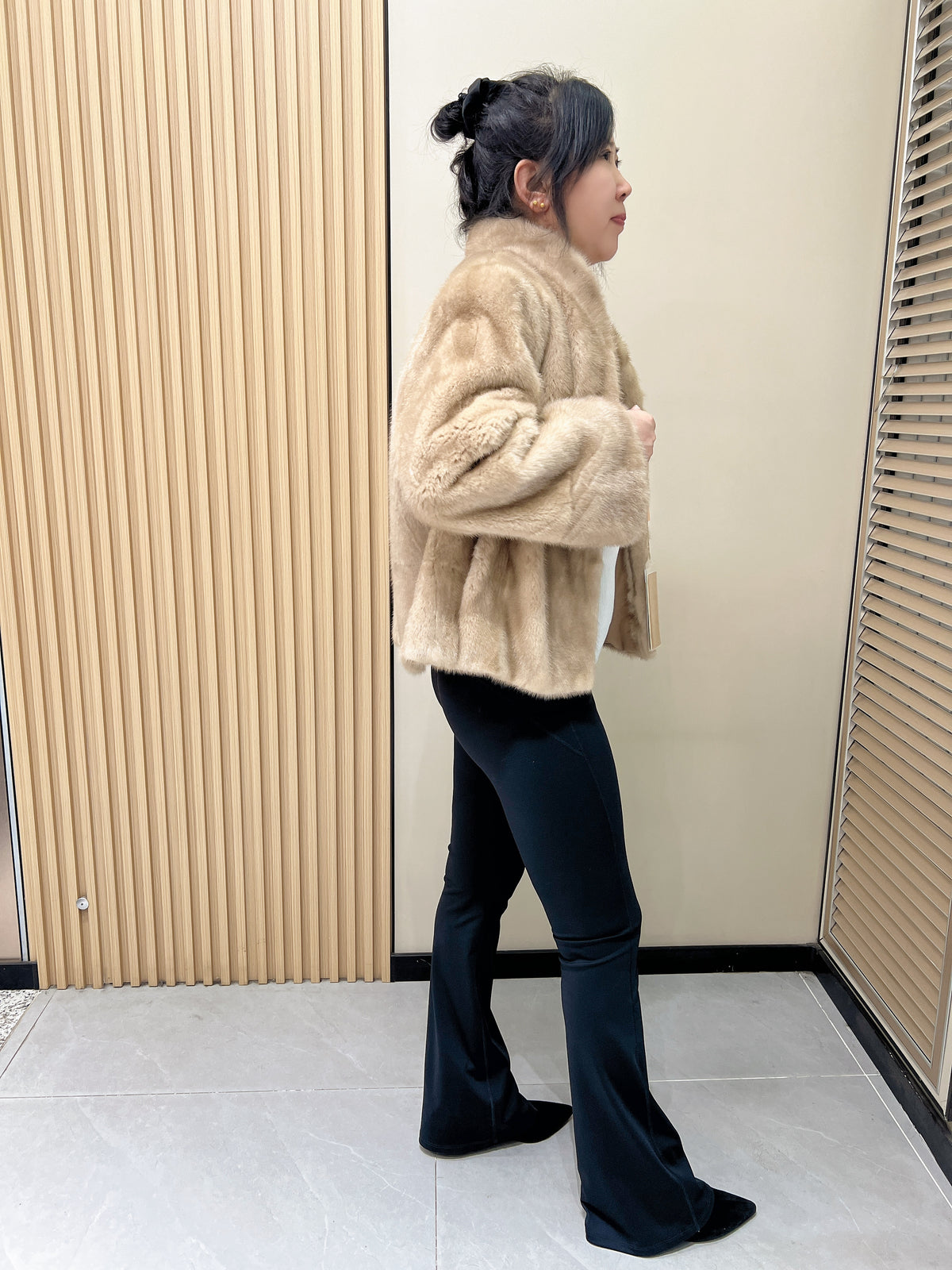 No. 327 Light Brown Stand-Collar Mink Coat
