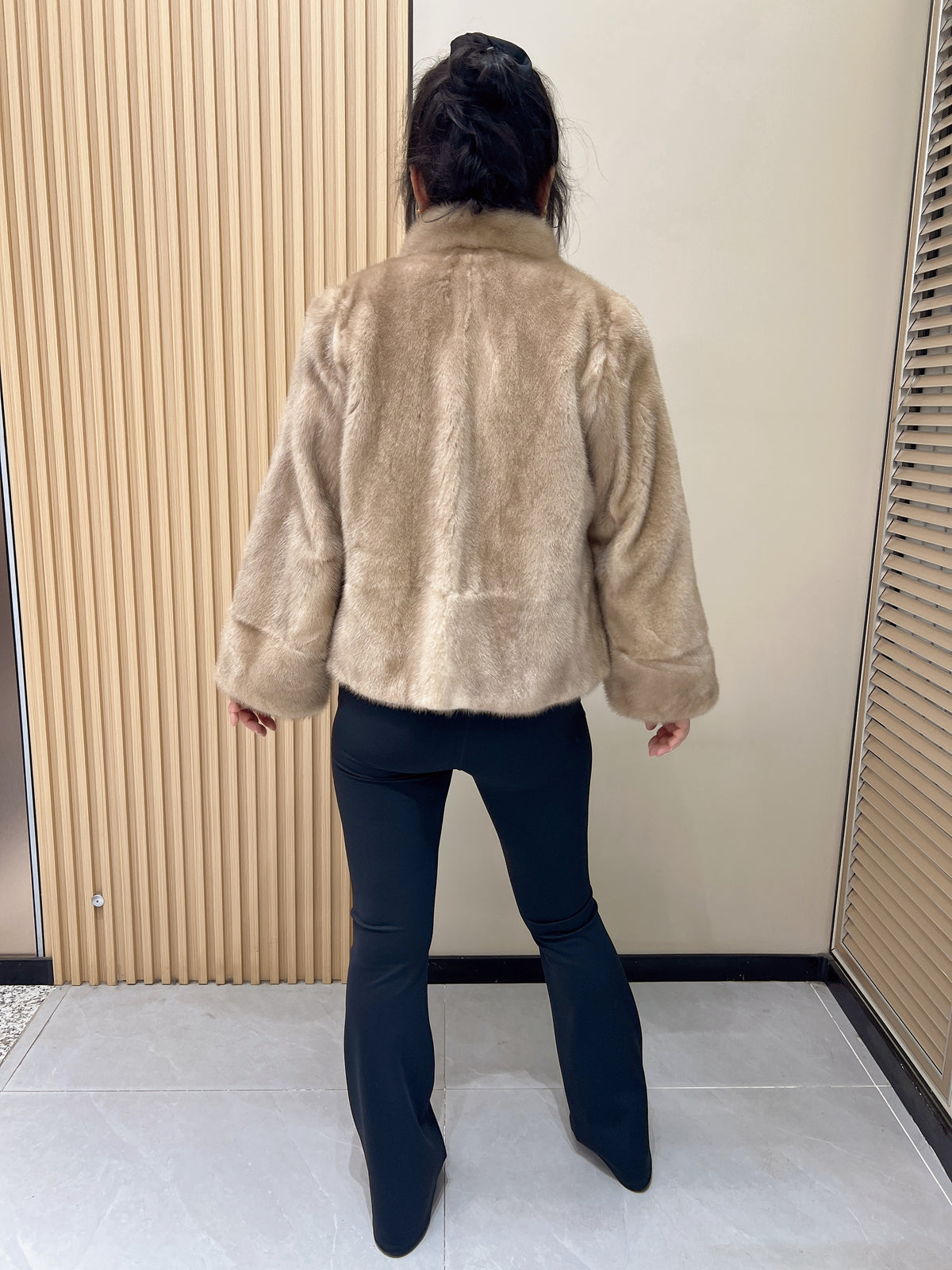 No. 327 Light Brown Stand-Collar Mink Coat