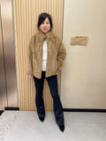 No. 328 Light Brown Stand-Collar Mink Fur Coat (Featuring Copper Button Design)