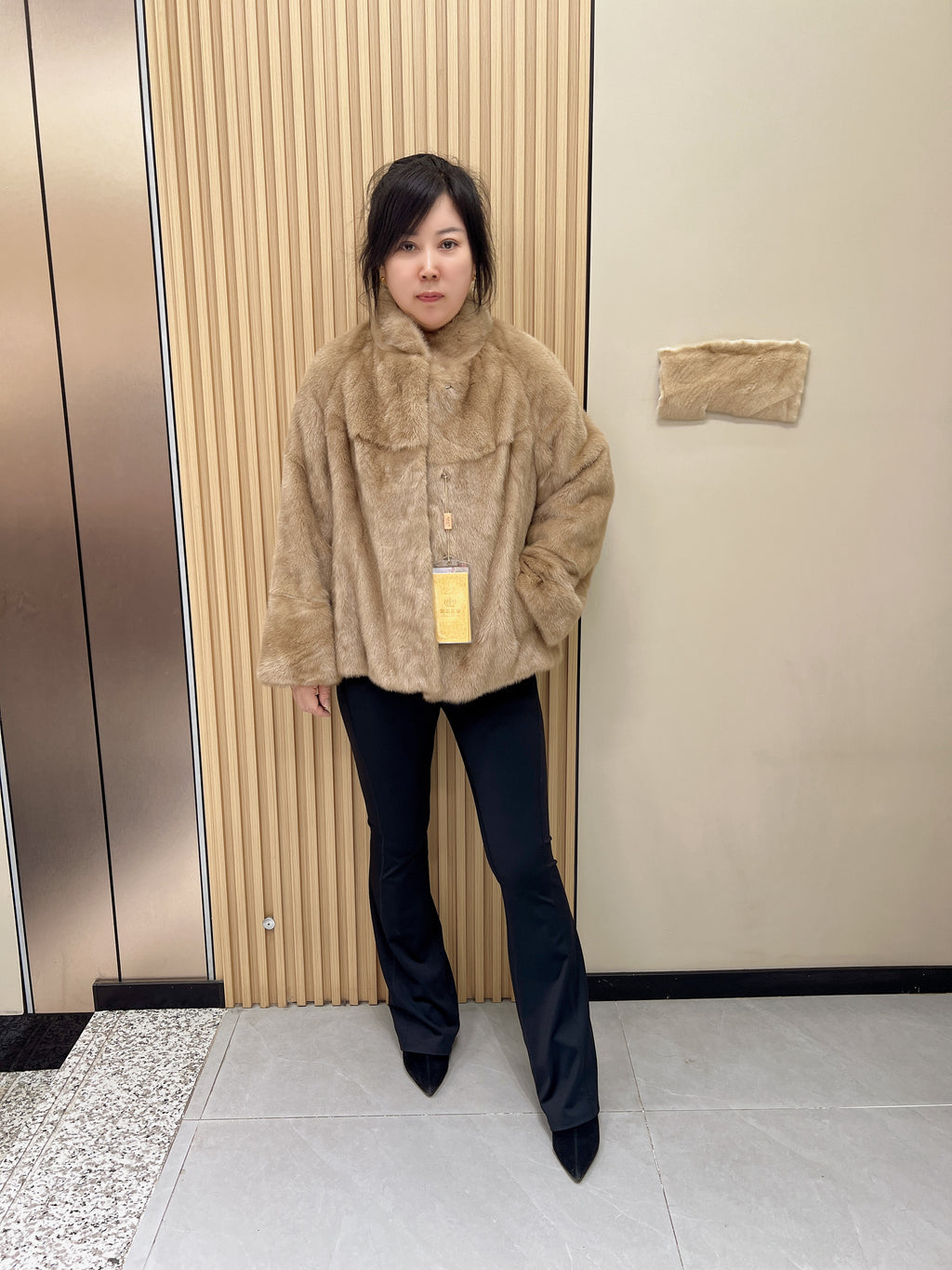 No. 339 Light Brown Stand-Collar Mink Fur Coat