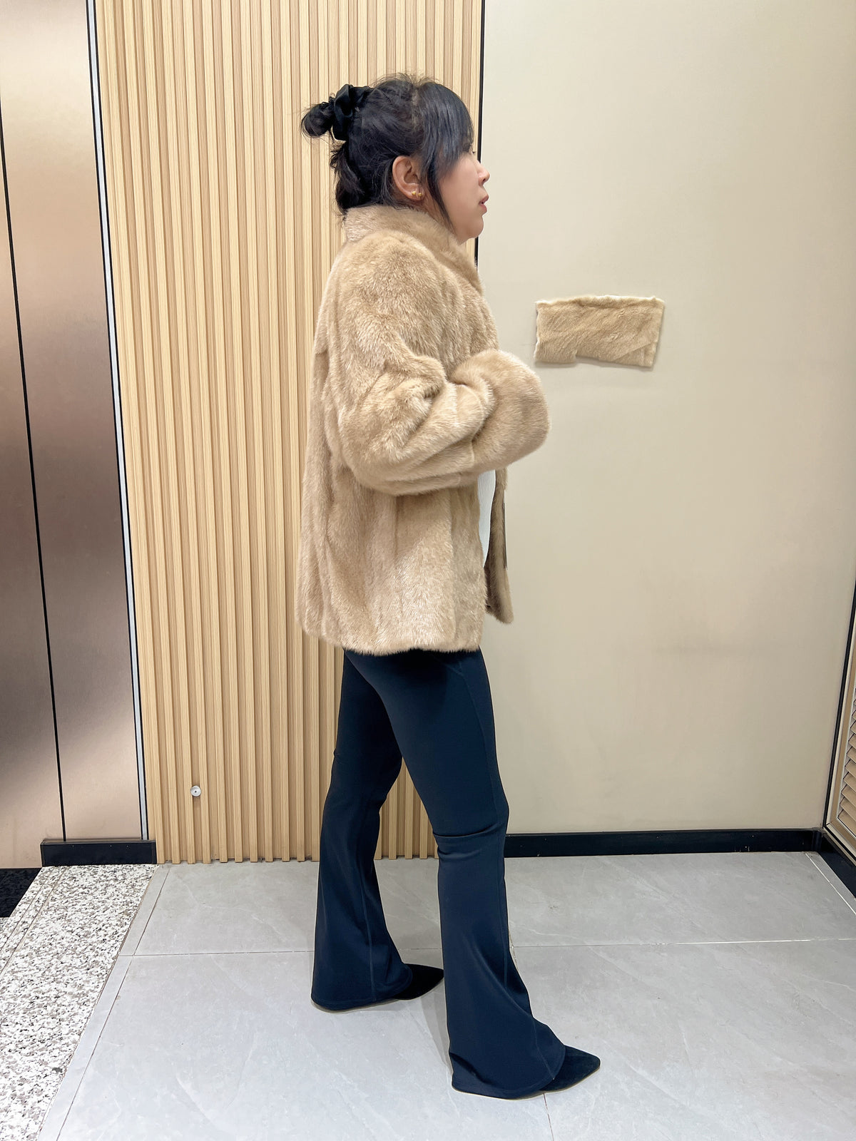 No. 339 Light Brown Stand-Collar Mink Fur Coat
