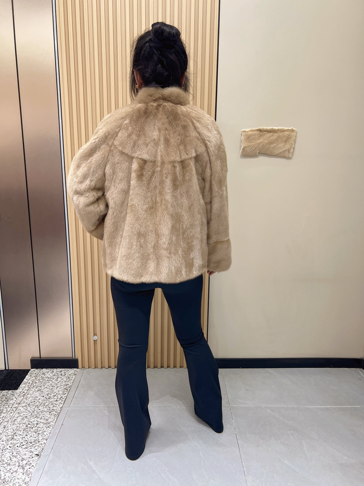 No. 339 Light Brown Stand-Collar Mink Fur Coat
