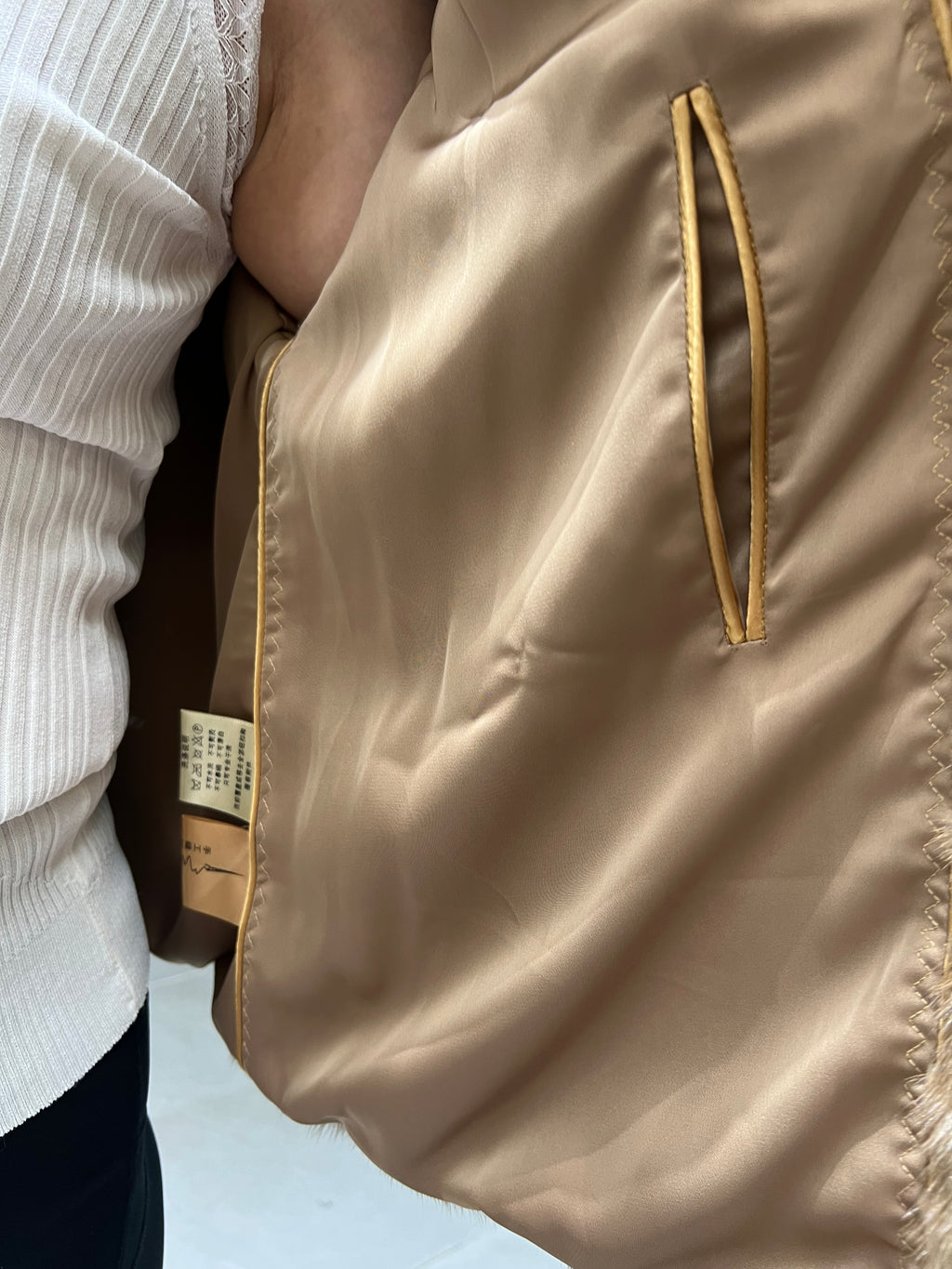No. 335 Light Brown V-Neck Mink Fur Coat (with Cuffed Sleeves)
