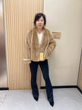 No. 335 Light Brown V-Neck Mink Fur Coat (with Cuffed Sleeves)