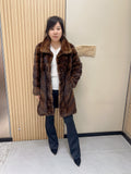 No. 330 Brown Mink Fur Coat (with convertible stand collar)