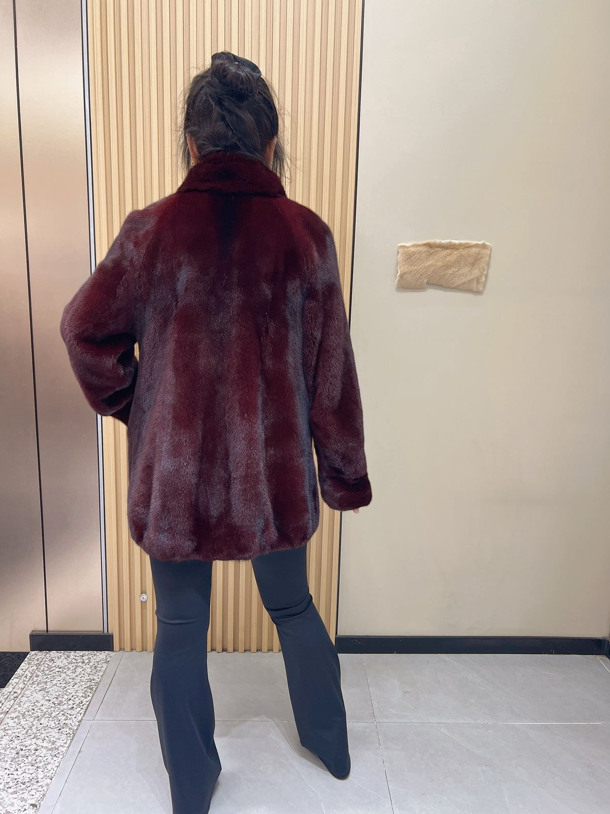 No. 331 Burgundy Stand-Collar Mink Fur Coat