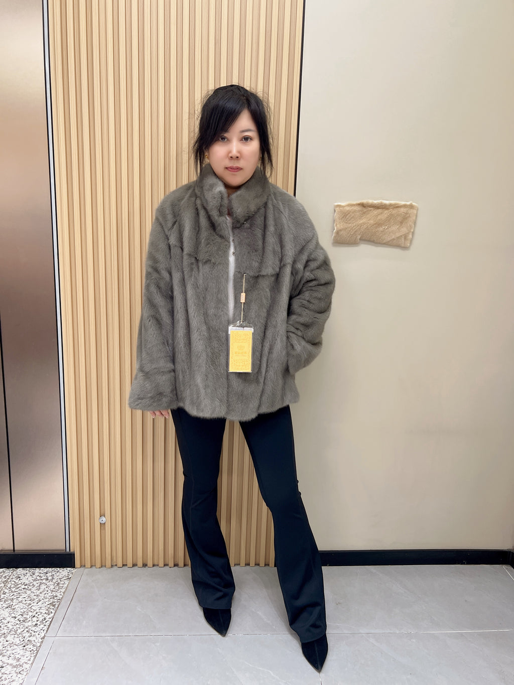 No. 332 Grey Stand-Collar Mink Fur Coat