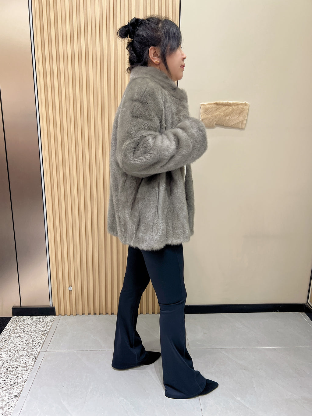 No. 332 Grey Stand-Collar Mink Fur Coat