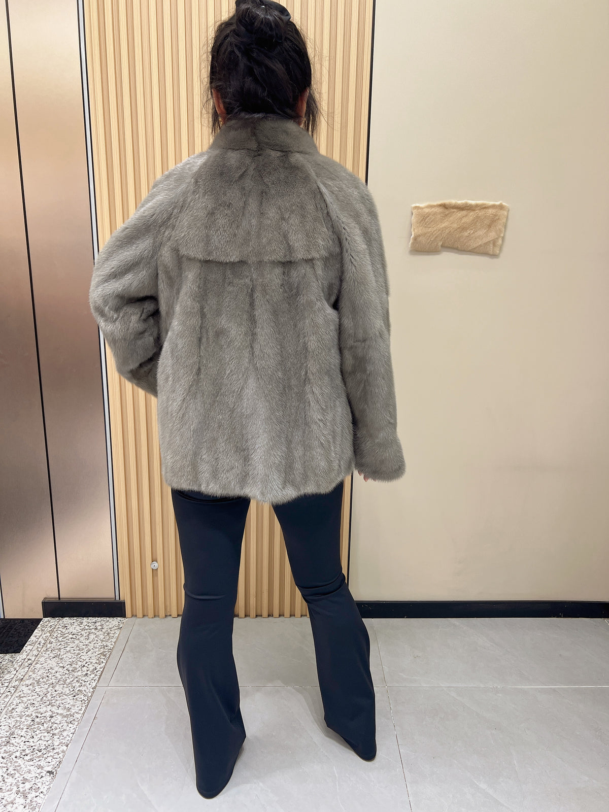 No. 332 Grey Stand-Collar Mink Fur Coat
