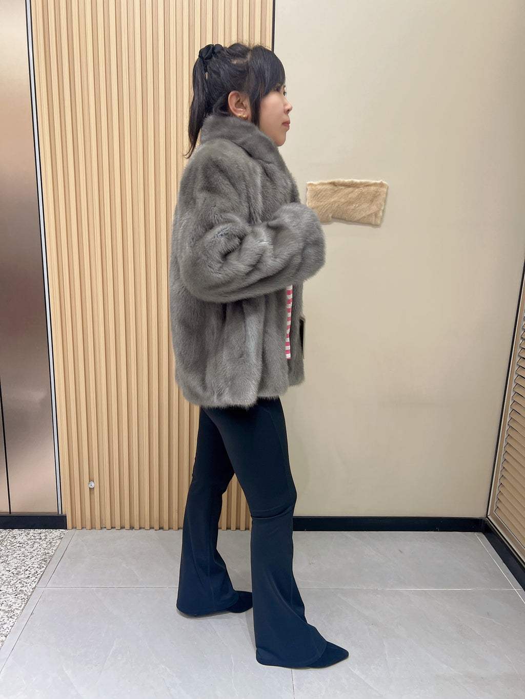 No. 359 Grey Stand-Collar Mink Fur Coat