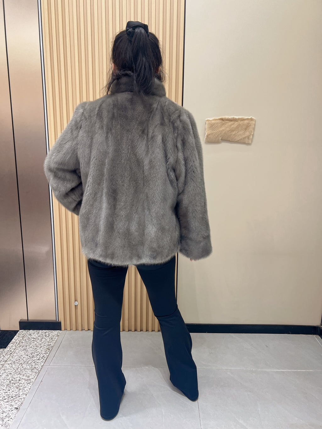 No. 359 Grey Stand-Collar Mink Fur Coat