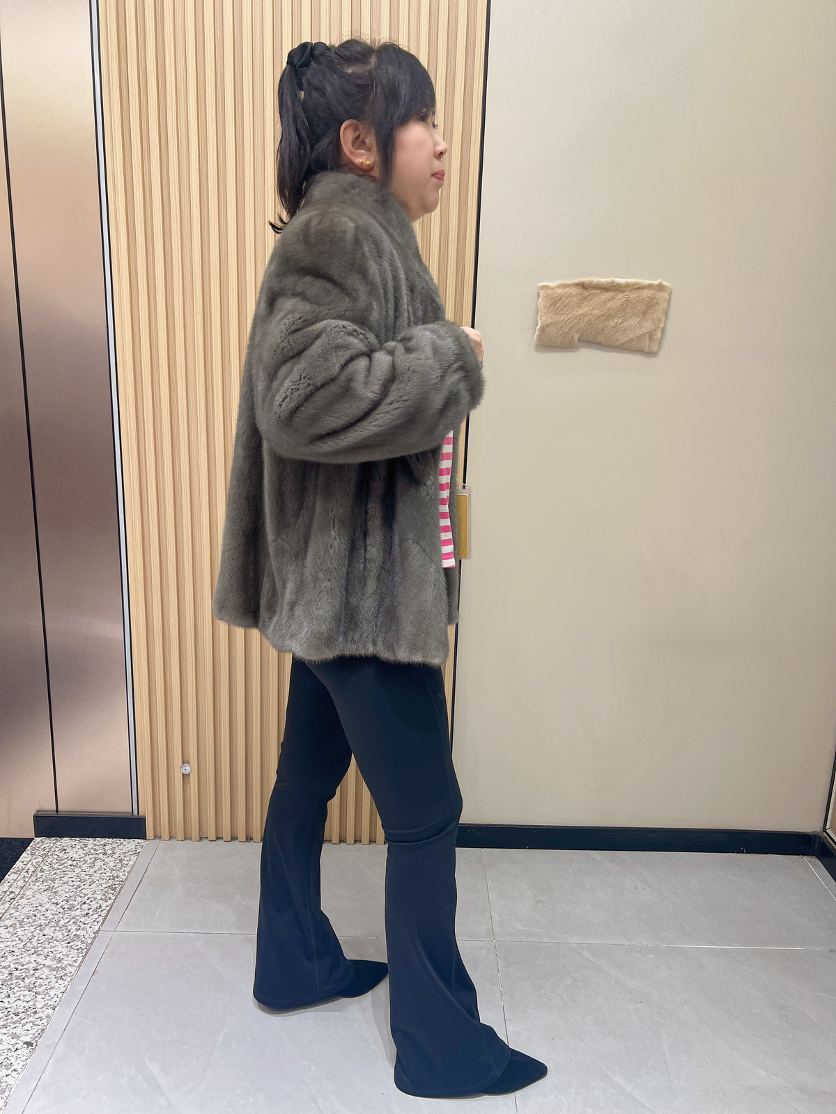 No. 357 Grey Stand-Collar Mink Fur Coat