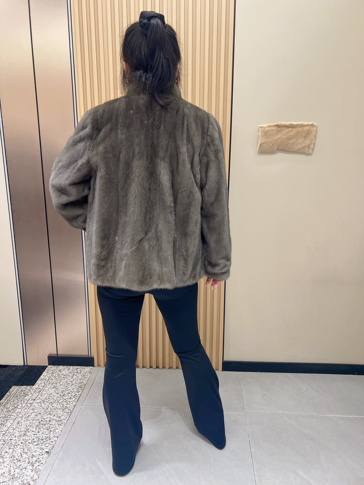 No. 357 Grey Stand-Collar Mink Fur Coat