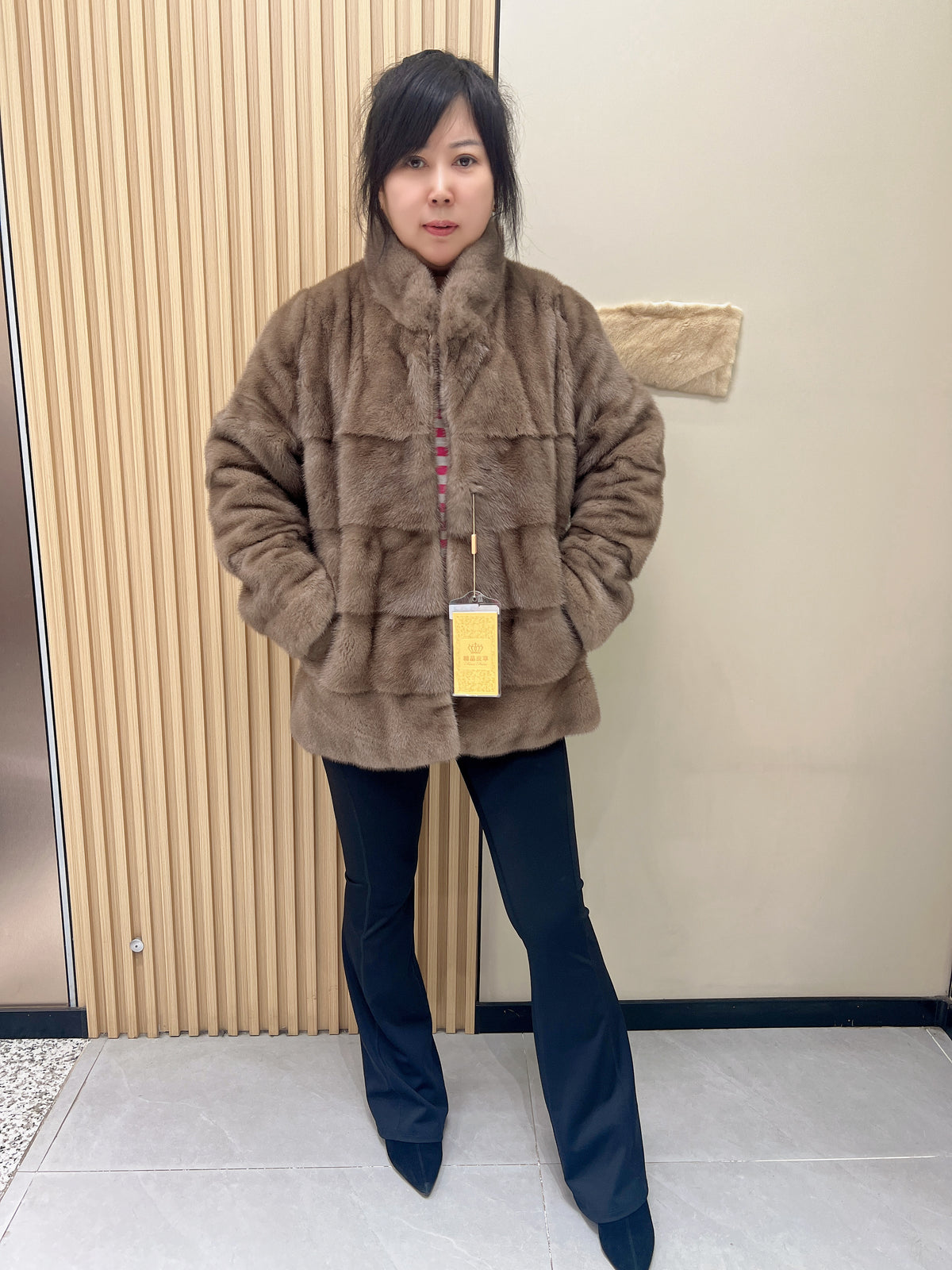 No. 361 Light Brown Stand-Collar Mink Fur Coat