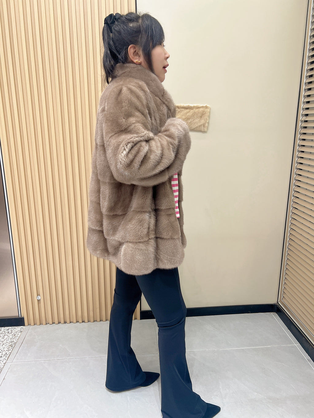 No. 361 Light Brown Stand-Collar Mink Fur Coat