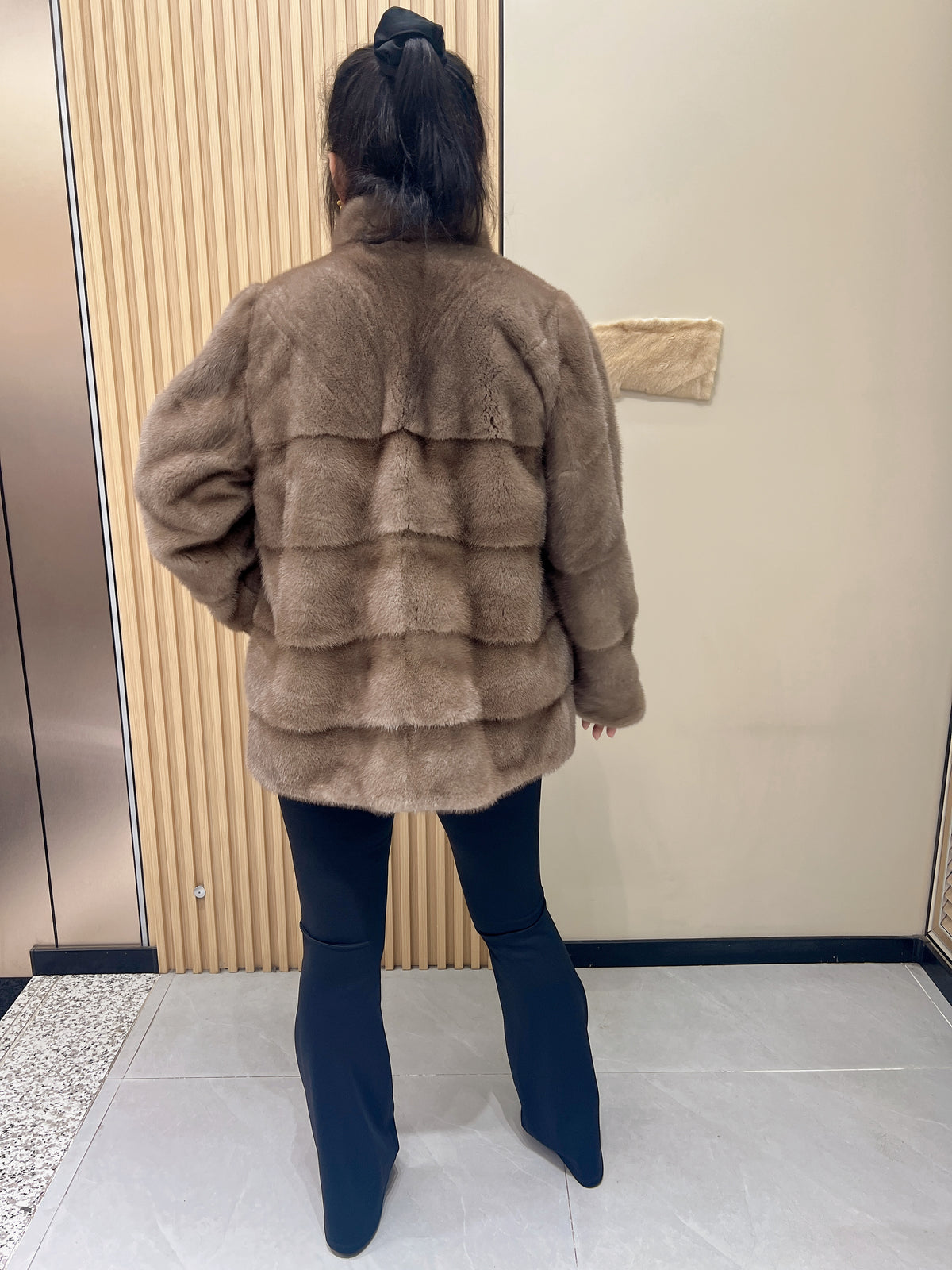 No. 361 Light Brown Stand-Collar Mink Fur Coat