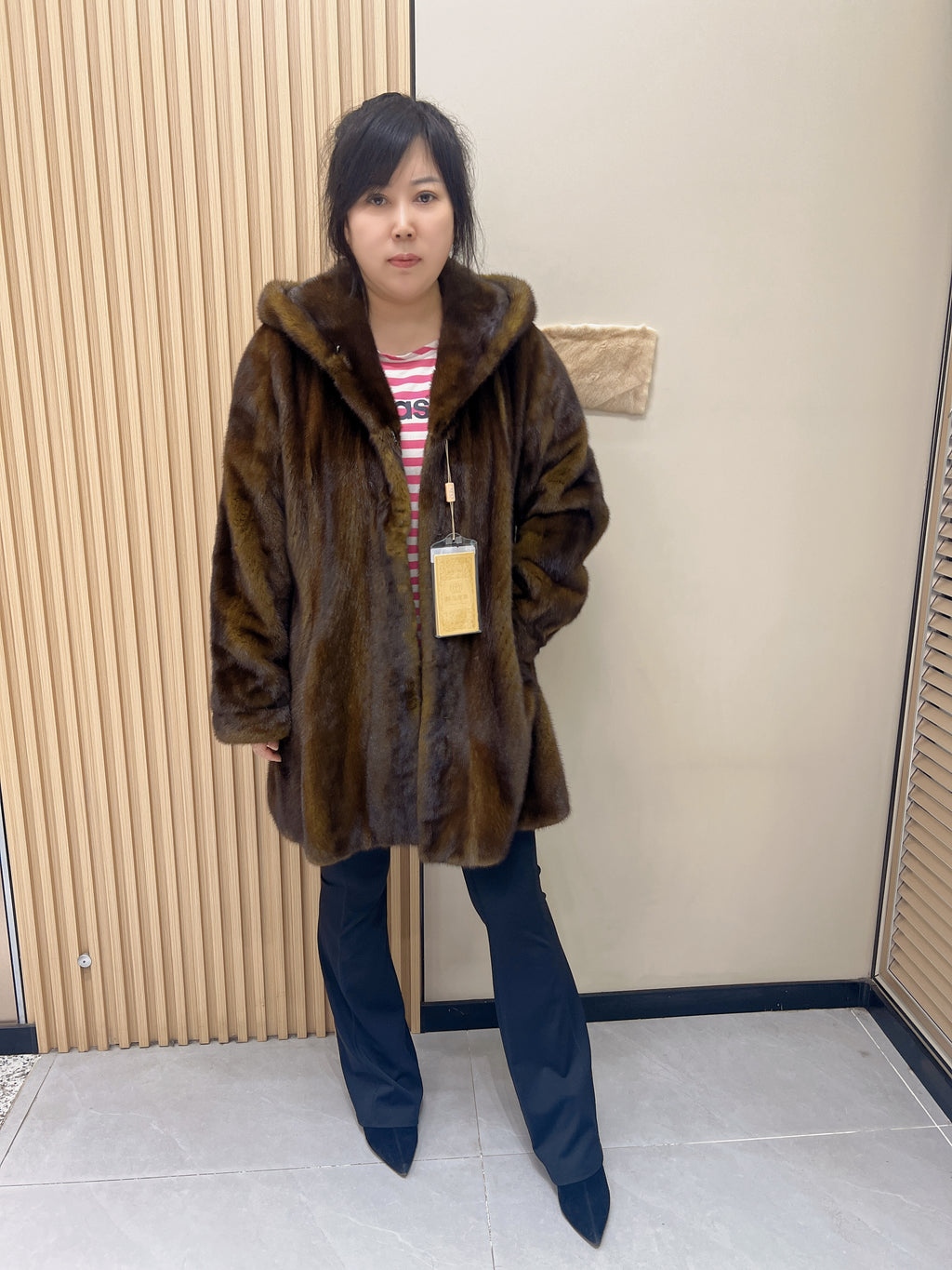 No. 349 Turquoise Hooded Mink Fur Coat