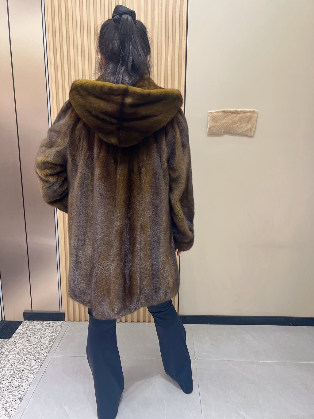 No. 349 Turquoise Hooded Mink Fur Coat
