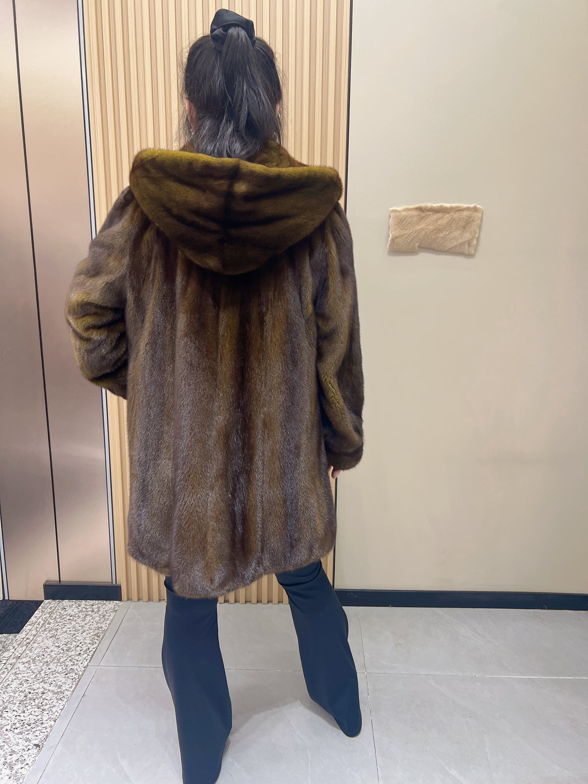 No. 349 Turquoise Hooded Mink Fur Coat