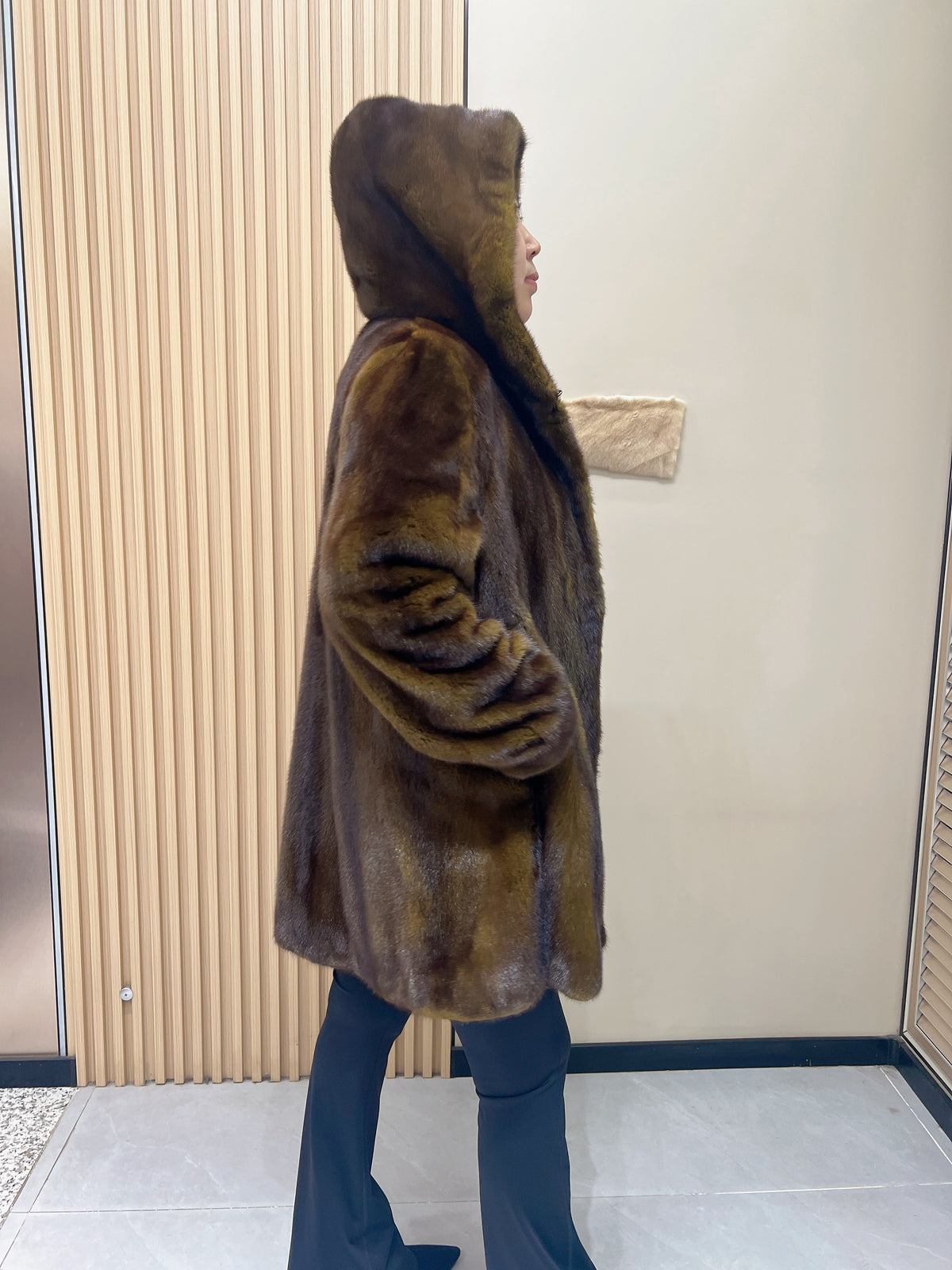 No. 349 Turquoise Hooded Mink Fur Coat