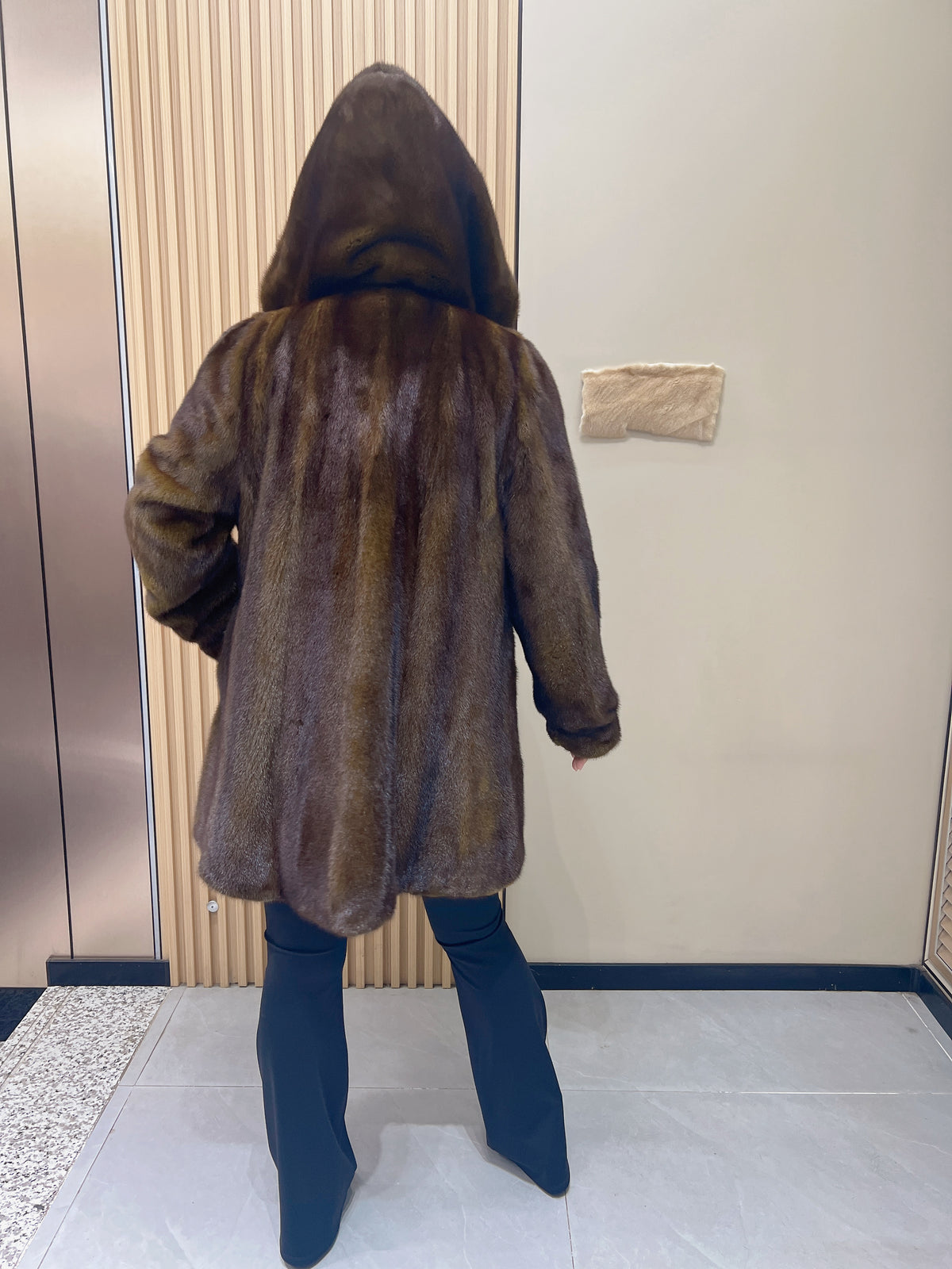 No. 349 Turquoise Hooded Mink Fur Coat