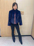 No. 362 Dark Blue Stand-Collar Mink Fur Coat