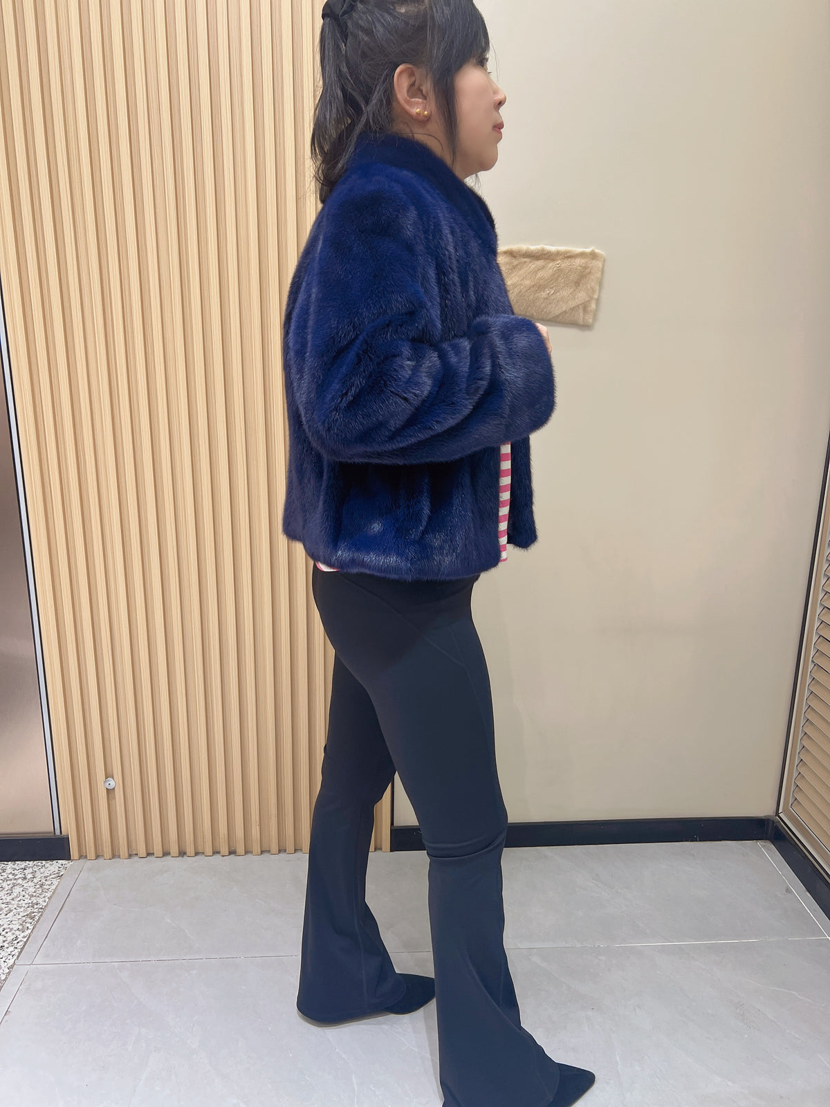 No. 362 Dark Blue Stand-Collar Mink Fur Coat