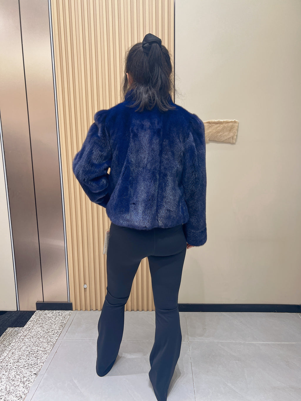 No. 362 Dark Blue Stand-Collar Mink Fur Coat
