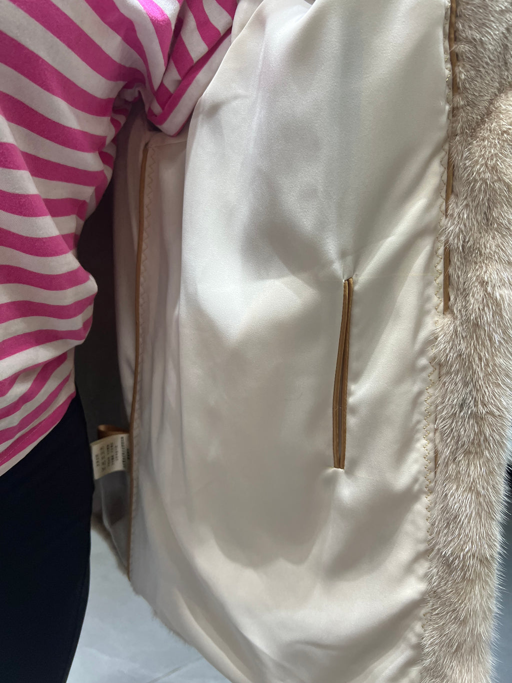 No. 341 Beige Stand-Collar Mink Fur Coat