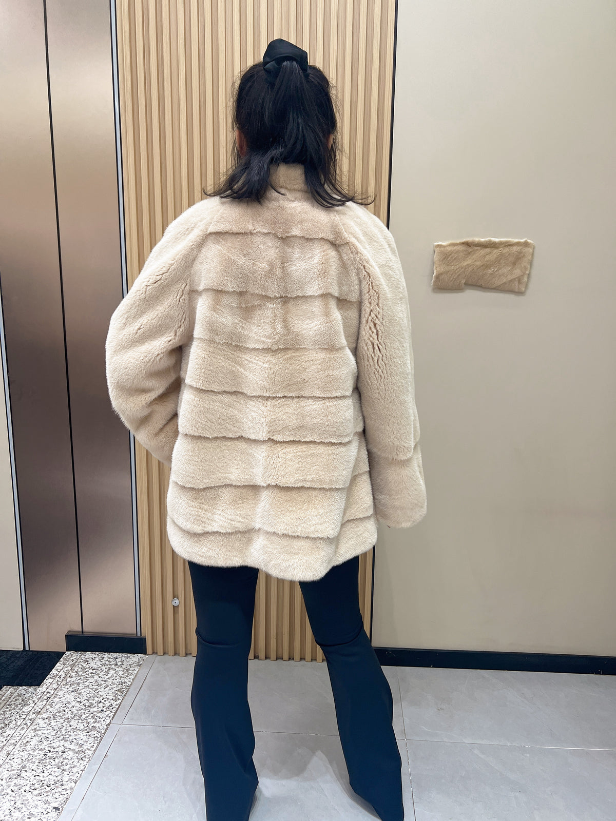 No. 341 Beige Stand-Collar Mink Fur Coat