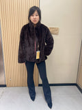 No. 355 Dark Brown Stand-Collar Mink Fur Coat