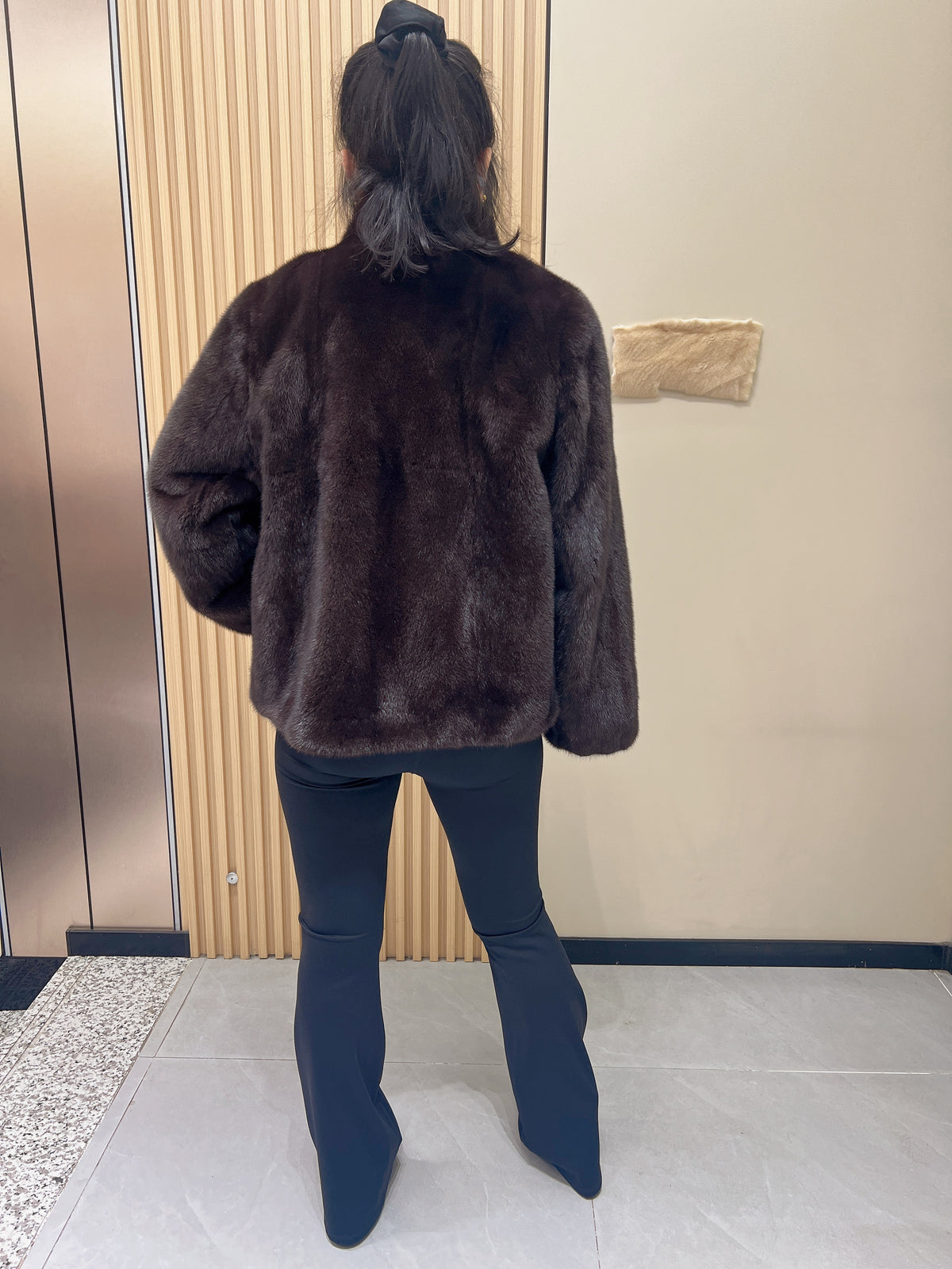 No. 355 Dark Brown Stand-Collar Mink Fur Coat