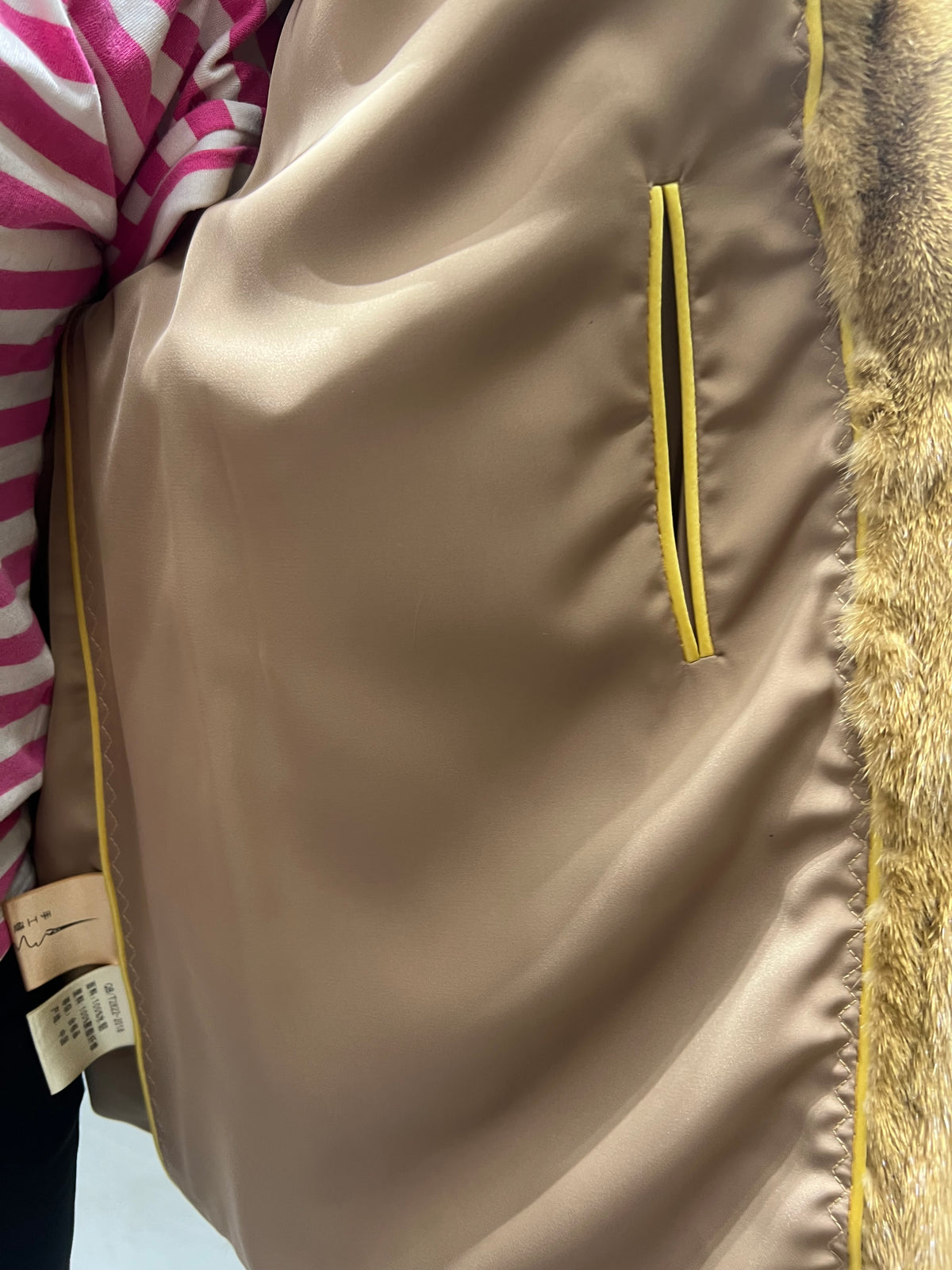 No. 350 Gold V-Neck Mink Fur Coat