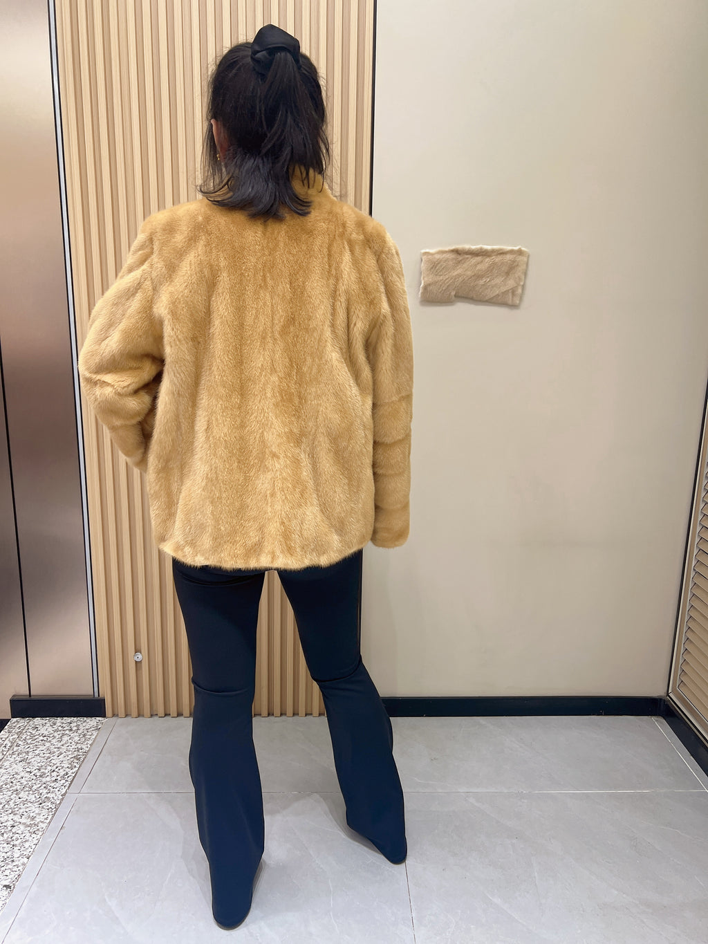 No. 350 Gold V-Neck Mink Fur Coat