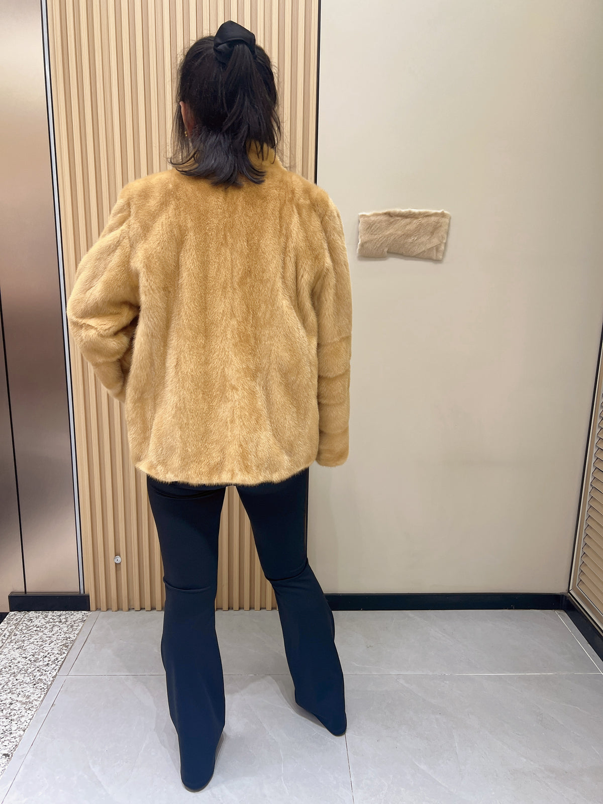 No. 350 Gold V-Neck Mink Fur Coat