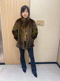 No. 348 Turquoise Stand-Collar Mink Fur Coat