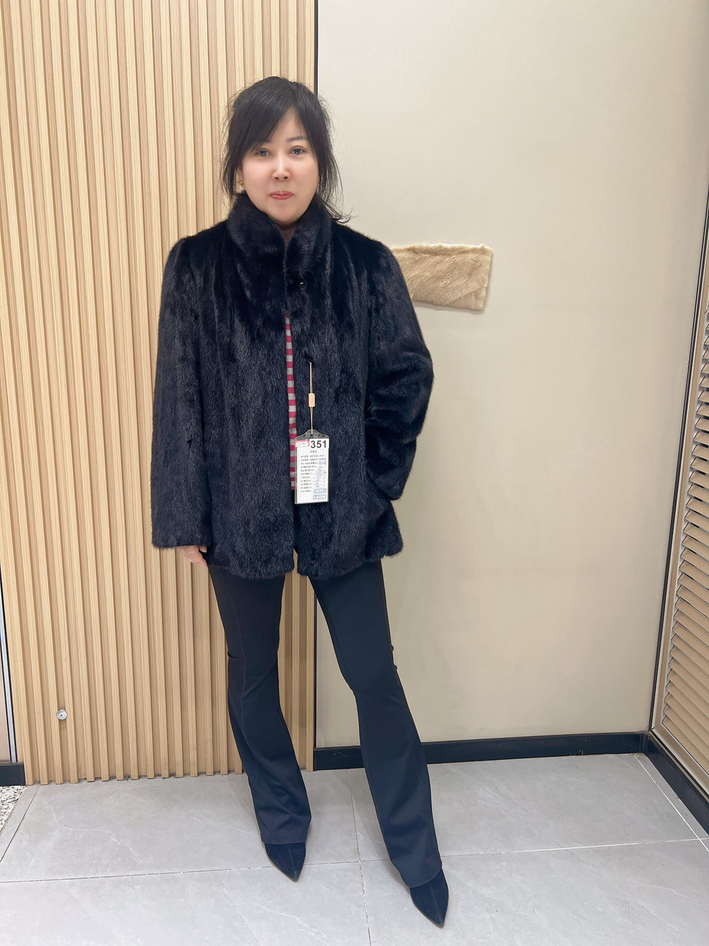No. 351 Dark Blue Stand-Collar Mink Fur Coat
