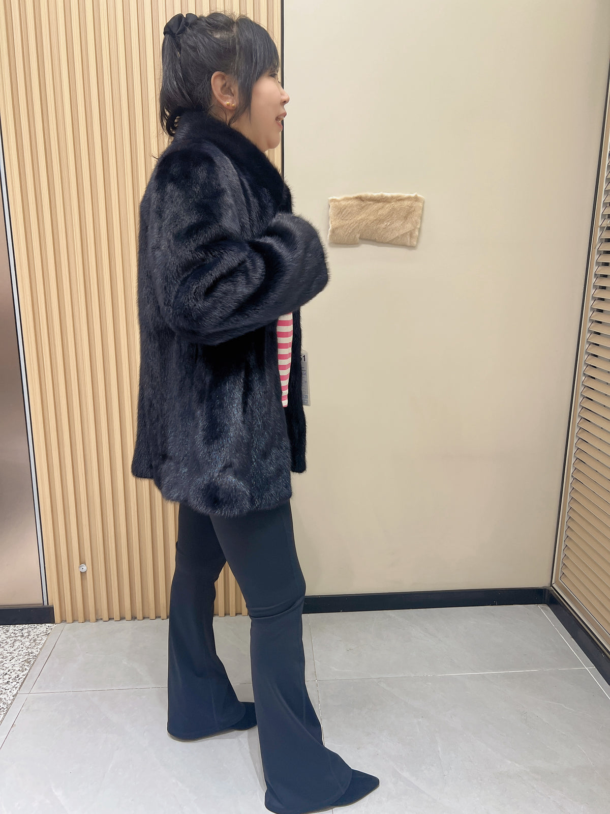 No. 351 Dark Blue Stand-Collar Mink Fur Coat