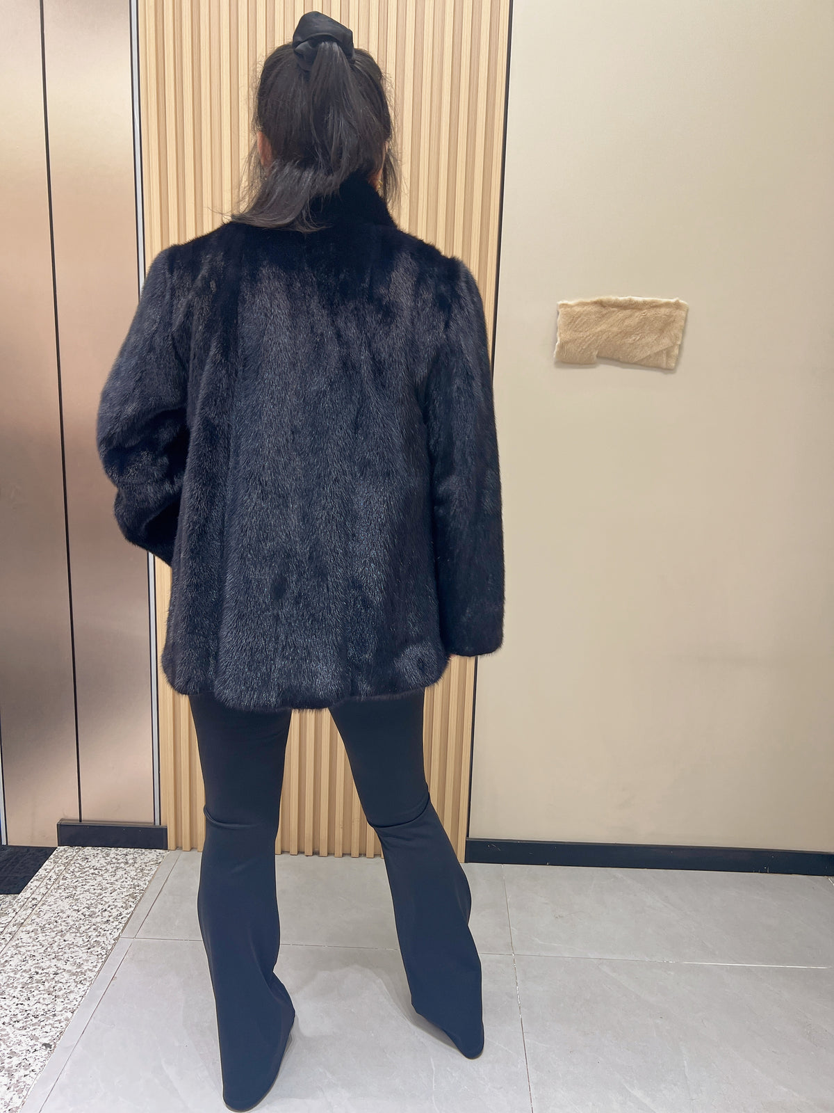 No. 351 Dark Blue Stand-Collar Mink Fur Coat