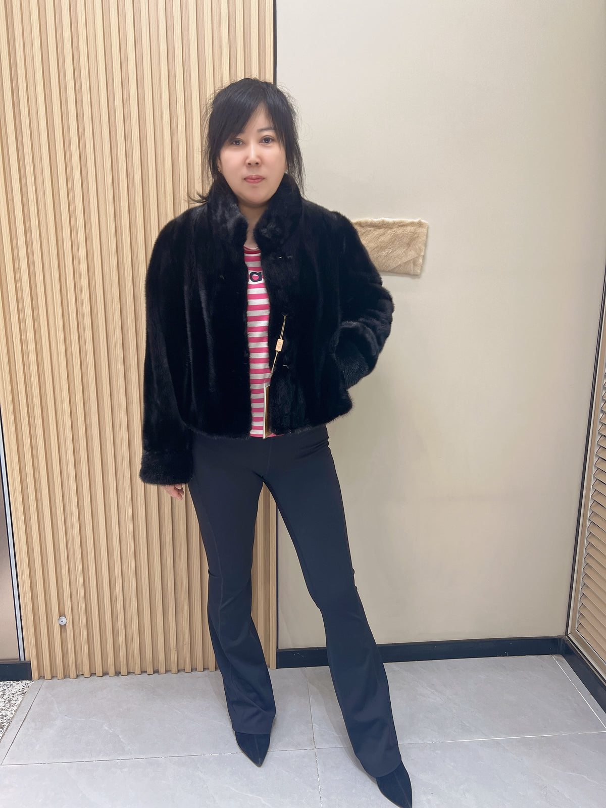 No. 353 Black Stand-Collar Mink Fur Coat