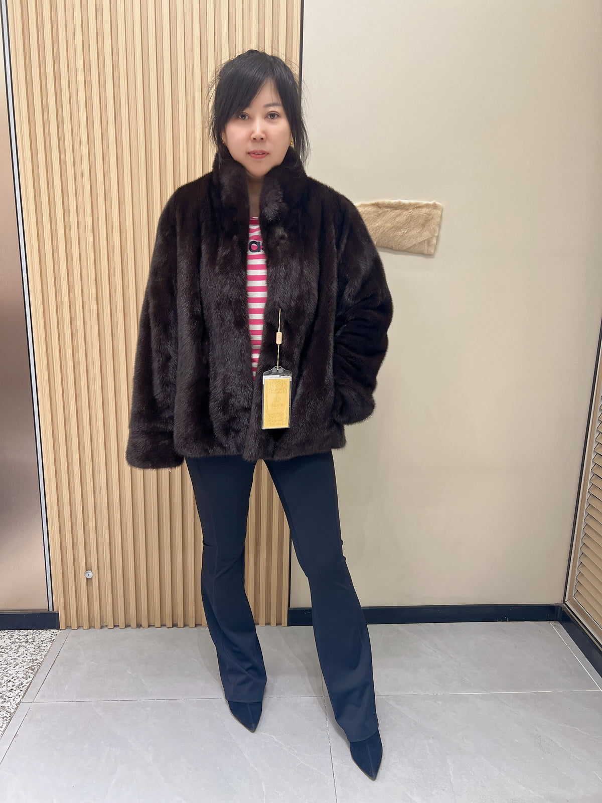 No. 346 Dark Brown Stand-Collar Mink Fur Coat