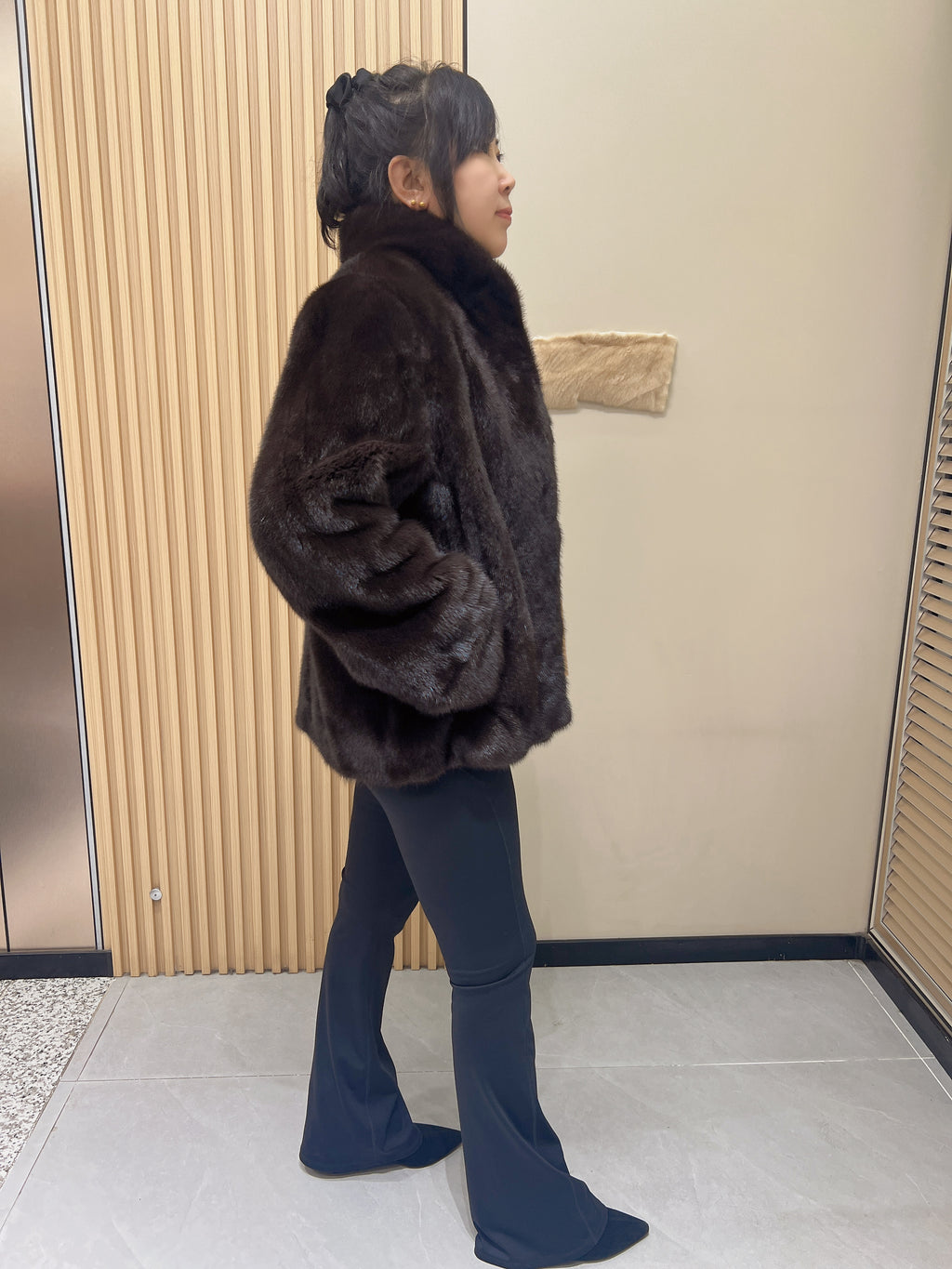 No. 346 Dark Brown Stand-Collar Mink Fur Coat