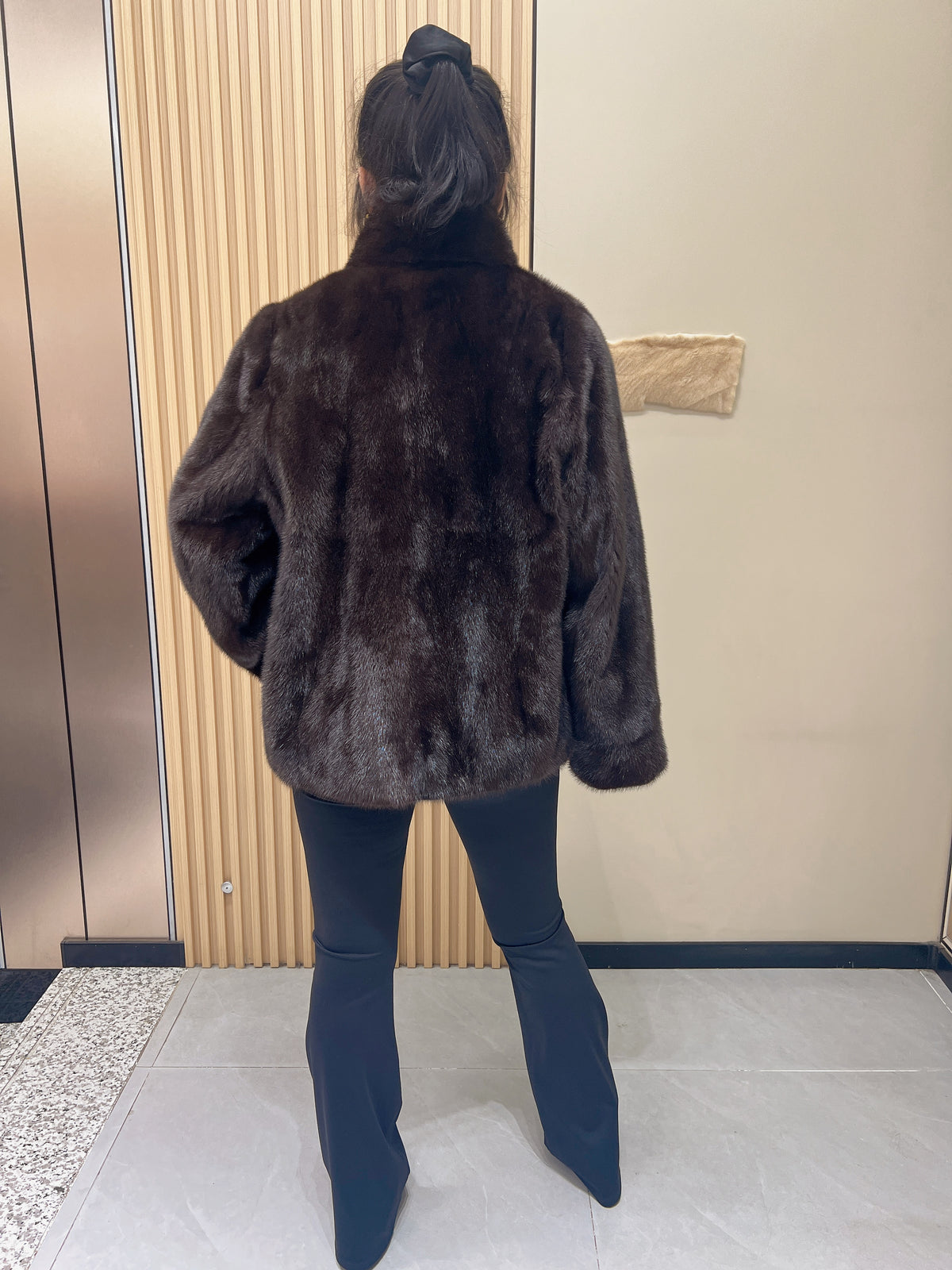 No. 346 Dark Brown Stand-Collar Mink Fur Coat