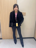 No. 344 Black V-neck mink fur coat