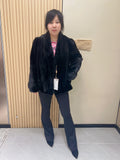 No. 345 Black V-neck mink fur coat