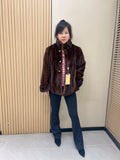 No. 336 Dark Brown Stand-Collar Mink Fur Coat (with Cuffed Sleeves)