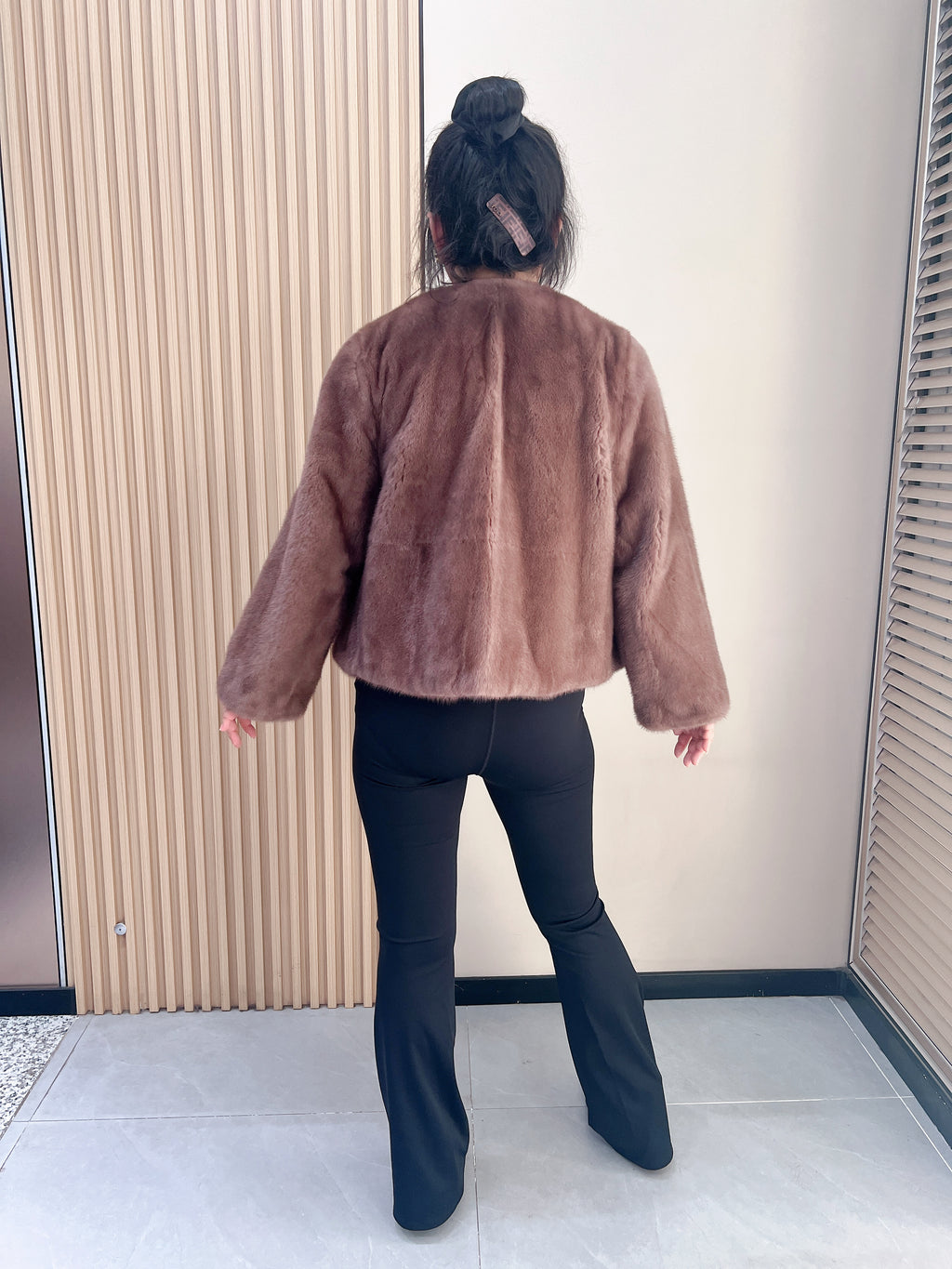 No. 364 Light Brown Crew-Neck Mink Fur Coat